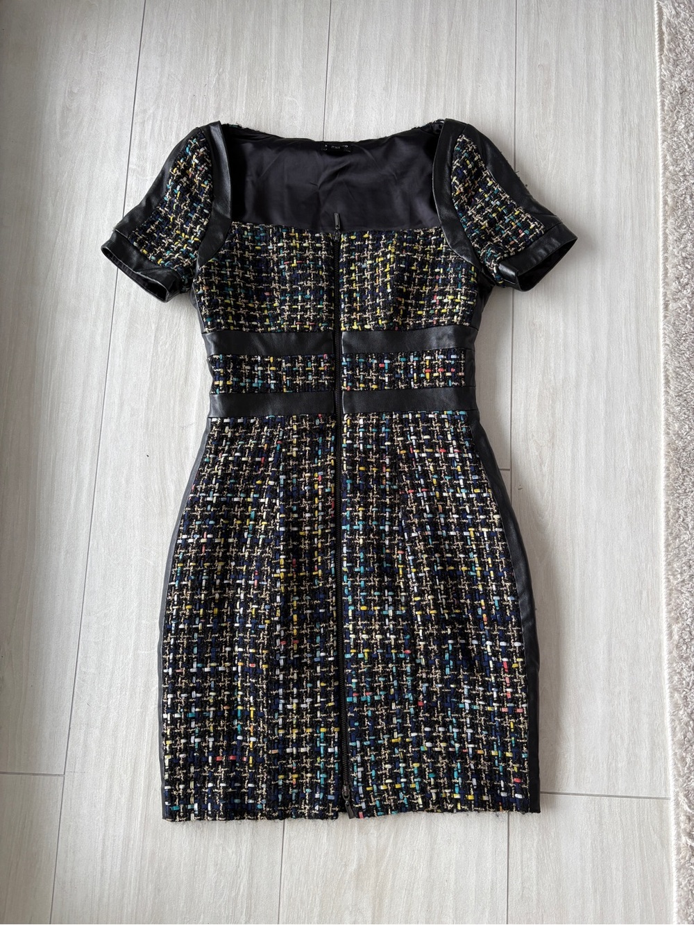 Guess Marciano Black Tweed Mini Dress with Multicolor Accents